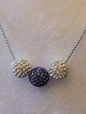 Sparkling Trio Swarovski Crystal Ball Necklace - Silver and Navy
